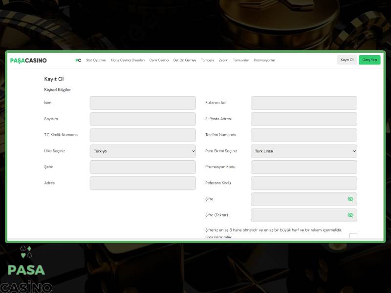 PasaCasino'ya nasıl kayıt olabilirim?